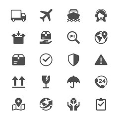 Logistics and shipping glyph icons