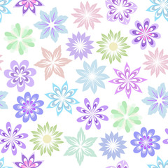 Vector floral pattern in gentle pastel colors on a white background. Set of multicolored decorative flowers for the design of children's textiles, wallpaper, wrapping paper.