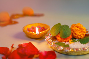 Happy Dussehra greeting card , green leaf and rice