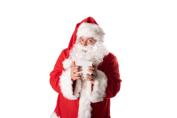 Funny fat man in Santa costume. Christmas and New Year