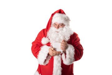 Funny fat man in Santa costume. Christmas and New Year