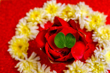 Happy Dussehra greeting card , green leaf and rice