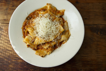 Pasta Bolognese with cheese