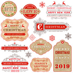 Collection of Elegant vintage Christmas vector labels.