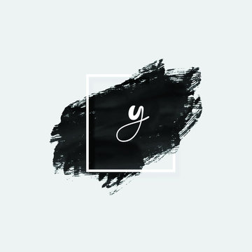 Hand Drawn Letter Y Logo Design Using Brush Stroke in Black and White Color