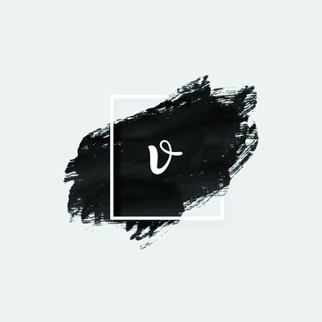 Hand Drawn Letter V Logo Design Using Brush Stroke in Black and White Color