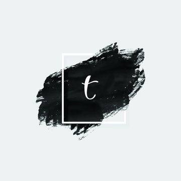 Hand Drawn Letter T Logo Design Using Brush Stroke in Black and White Color