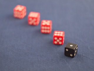 five dice symbolize failure after a series of successes