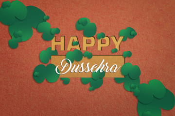 Happy Dussehra greeting card , green leaf and rice