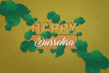 Happy Dussehra greeting card , green leaf and rice