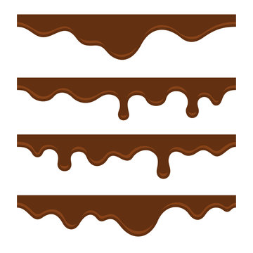 Melted Milk Chocolate Seamless Border Set. Vector