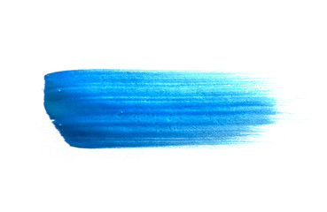Blue color paint stroke isolated on white background.