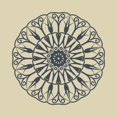 Floral round design sign. Vintage circular pattern