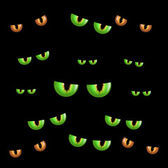 Spooky eyes.  Vector illustration of animal eyes isolated on black background. Scary eyce for halloween composition