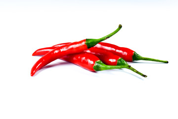 Hot red chili or chilli pepper on white background.