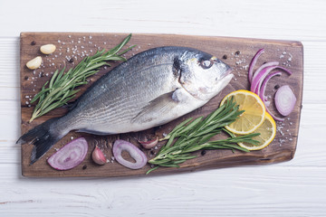 Raw dorado fish and ingridient for cooking