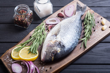 Raw dorado fish and ingridient for cooking
