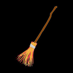 Broomstick Icon Symbol Design. Vector illustration isolated on black background. Halloween graphic