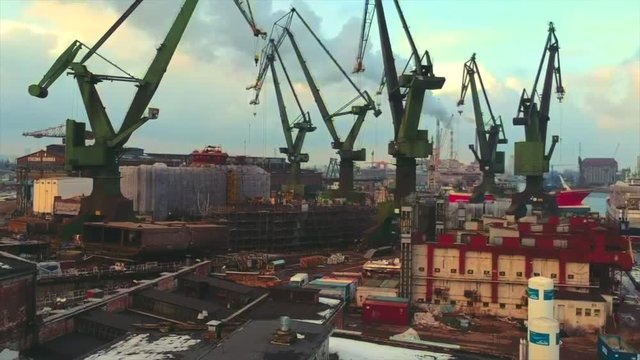 Drone flying up to the shipyard