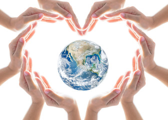 Fototapeta na wymiar World heart health day concept with collaborative hands protection in heart shape: Elements of this image furnished by NASA