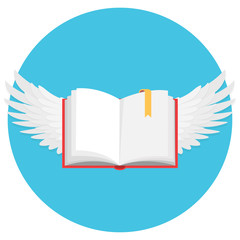 Buch offen mit weißen Flügeln fliegt Flat Design Icon Symbol für Bildung 