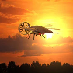 Fototapeten   Drone vuurt raket af - moderne oorlogsvoering met onbemand op afstand bestuurbare raketwerper © emieldelange