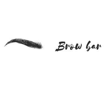 Beauty care. Beautiful hand drawing eyebrows for the logo of the master on the eyebrows and microblading master. Business card template. Lady stylish eye and brows with full lashes