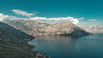 Aerial beautiful view on a Kotor bay in the evening. Montenegro