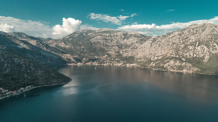 Aerial beautiful view on a Kotor bay in the evening. Montenegro