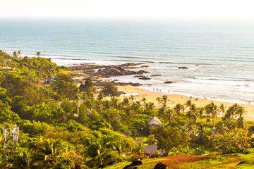 Evergreen natural beauty of Vagator beach from the top of Chapora Fort, Goa, India, Asia. 
