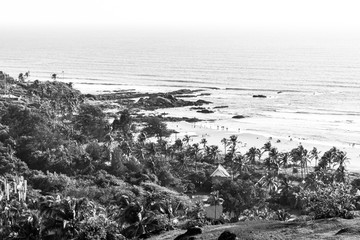 Amazing black and white views of Vagator beach from the top of Chapora Fort, Goa, India, Asia. 