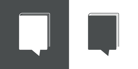 Logotipo comentario y libro en gris y blanco