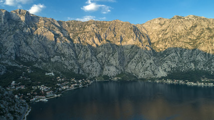 Fototapeta na wymiar Aerial beautiful view on a Kotor bay in the evening. Montenegro