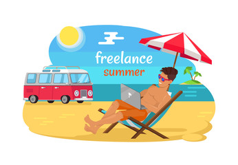 Freelance Summer Promo Poster with Man on Beach
