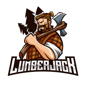 Lumberjack Mascot Modern sport logo template with image of the lumberjack  with two axes in his hands Stock Vector | Adobe Stock