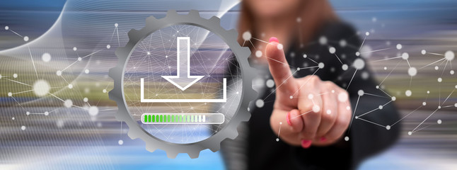 Woman touching a download concept