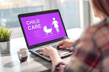 Fototapeta na wymiar Child care concept on a laptop screen