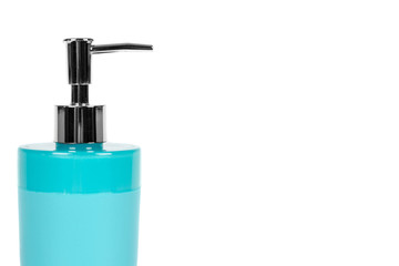 Fototapeta na wymiar Blue hand sanitizer soap dispenser isolated on white background, copy space template