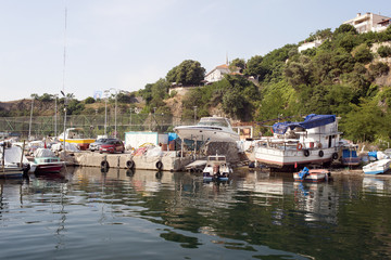 Boats, fishing boats, yachts and motor boats in a bay in Istanbul, Turkey