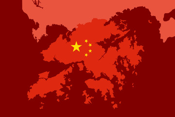 Hong Kong is integrated into mainland China. Hongkong as part of Chinese One state. Unification and reunification of Asian country. Vector illustration - obrazy, fototapety, plakaty
