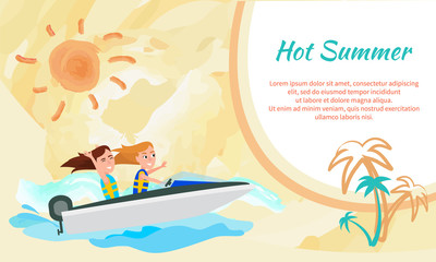 Hot Summer Poster with Place for Text Boating Girl