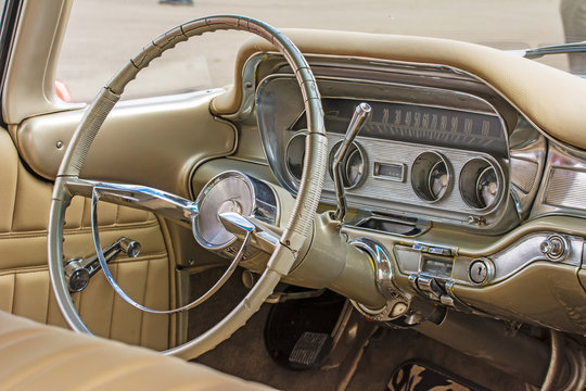 Vintage steering wheel of an old-timer