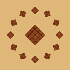 Close up of chocolate pieces background, clock composition