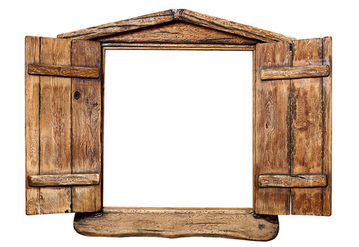 Fototapeta Old grunge wooden window frame, isolated on white.