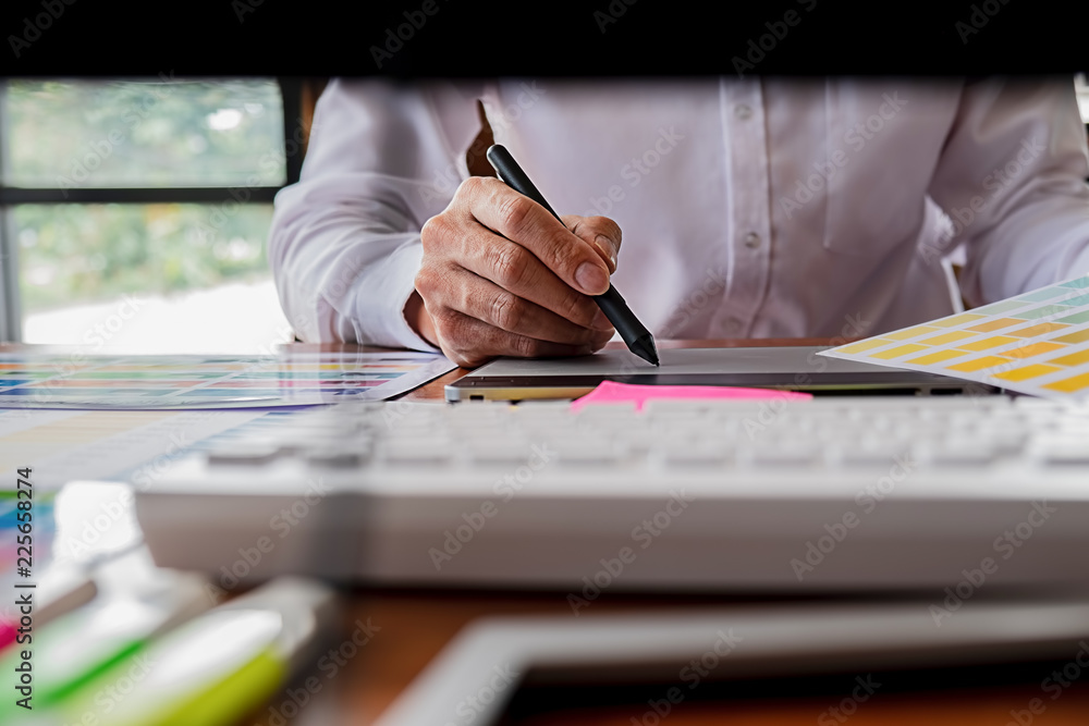 Wall mural creative web designer planning application and developing template layout, framework for mobile phon