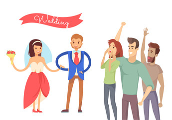 Fototapeta premium Wedding Ceremony Color Banner Vector Illustration