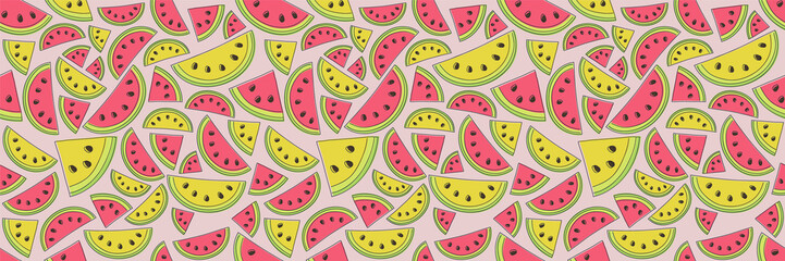 Summer pattern with watermelons and melons. Vector.