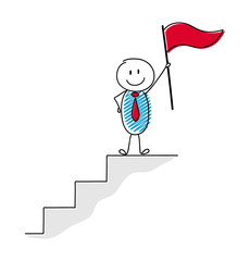 Cartoon character holding flag - concept of leader. Vector.