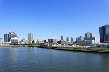 Fototapeta premium High-rise Tower Mansions Buildings and Waterway, At Toyosu, Tokyo