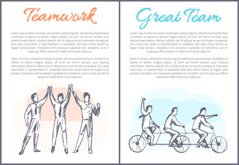 Teamwork and Great Team Set Vector Illustration